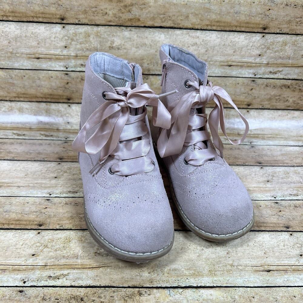 L’Amour Girls Boots Size 11 Pink Glitter Leather Lace-Up Side Zip Style F-690